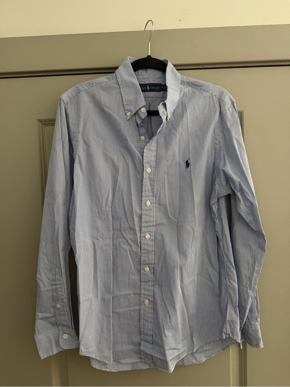 Ralph Lauren Light Blue and White Pinpoint Stripe Button-Down Shirt